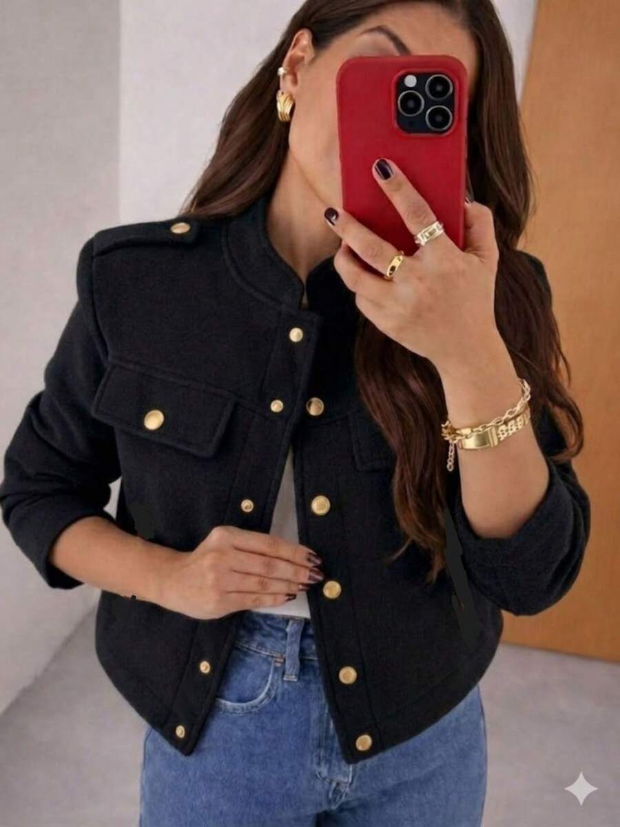 Warm Wool Coat Jacket | Stylish And Elegant Women's Jacket - màu đen - Xem 1