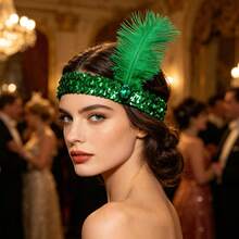 Diadema con plumas laterales y rhinestones de moda, accesorio para el cabello de brillo para el Día de San Patricio y mascarada - Multicolor - Ver 5