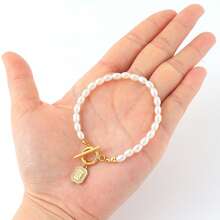 1pc New Women's Letter Pendant Beaded Chain Bracelet, Suitable For Party Wear - White - View 3