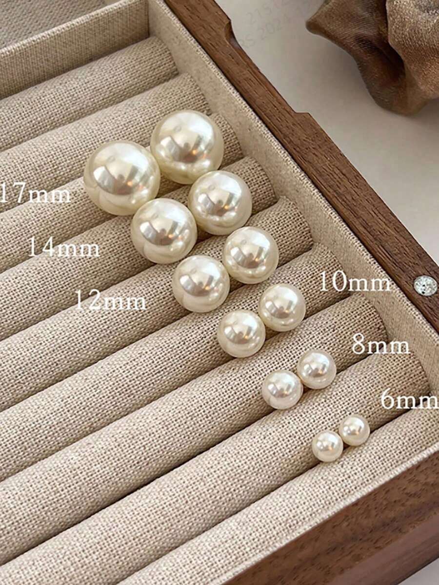 6 Pairs/4 Pairs Classic Simple Pearl Stud Earrings, Women Jewelry, Summer Jewelry (Pearls May Have Minor Flaws And Size Variations, Which Is Normal) - 白色 - 查看 1
