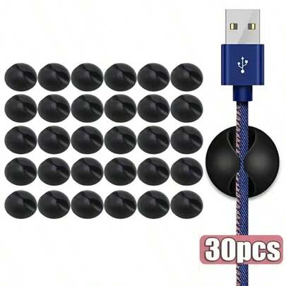 30pcs Round Cable Organizer, Convenient For Office Desk, Car Interior, Wall Mounting, Easy Installation