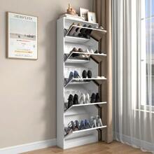 Modern Shoe Cabinet With Full-Length Mirror, Wooden Shoe Rack With 5 Fold-Down Drawers For Hallway, White. - 白色 - 查看 6