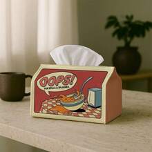 1pc Artistic Kitchen Humorous Tissue Box Cover Holder, Soft Fabric Storage Bin With Spilled Cereal, Bowl, Spoon Pattern, Detailed Stitching And Compact Lid Design, Washable And Foldable, Suitable For Kitchen, Dining Table, Also Makes A Great Gift - Multicolor - View 3