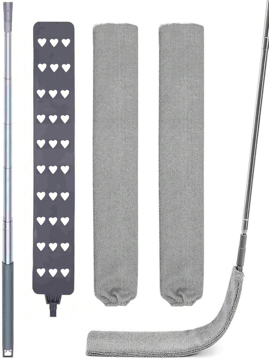 Extendable Crevice Duster Cleaning Tool, Includes 2 Washable Microfiber Dust Cloths, Telescopic Long Handle Duster Brush With Bendable Microfiber Head, Home Cleaning Set For Ceiling Fan, Furniture, Windows, Cobwebs, High & Low Areas, No Ladder Needed - Dust Duster - View 1