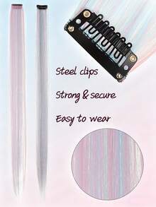 24 Inch Single Piece Colorful Sequin Hair Extension, Suitable For Long Straight Hair, Party Highlight, Clip-In Hair Extension - Multicolor - View 4