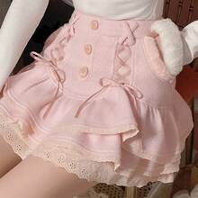 Japanese Kawaii Clothes Pink Skirt With Shorts Lace High Waist Korean Style Women 2025 New Fall White Skirt Fluffy - Váy hồng - Xem 2