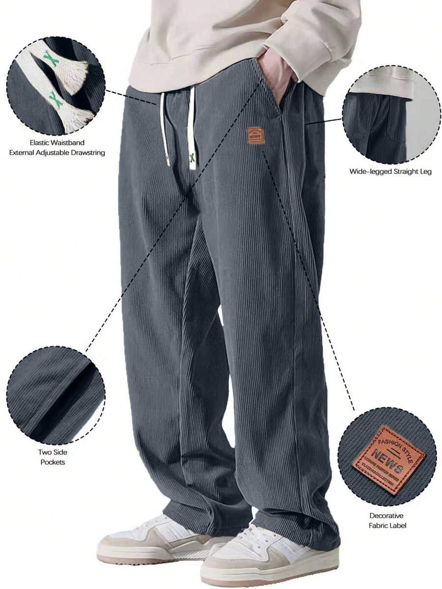 1 pieza Pantalones casuales de pana para hombre, pantalones rectos cómodos y transpirables, de moda para primavera y otoño - Gris - Ver 1