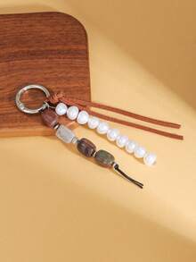 1pc Bohemian Style Faux Pearl & Natural Stone Beaded Keychain With Tassel, Bag Charm, Key Ring For Women Men , Handmade Boho Key Accessory For Purse/Car Keys - Multicolor - View 4