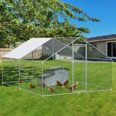 Chicken Run 3x4x2m With Safety Lock And Waterproof PE Cloth, Metal Run For Chickens, Rabbits And Other Small Animals