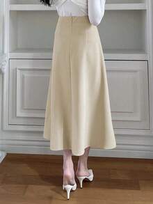 Solid Color A-Line Skirt With Zipper, Elegant Ladies' Skirt Summer - 白色 - 查看 7