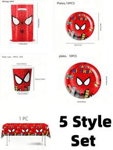 Marvel Spider-Man Cartoon Boy Birthday Party Decoration Set, Super Hero Kids 1st Birthday Party Supplies Including Pennant, Cake Plate, Tablecloth, Napkins, Cups, Baby Theme Birthday Decorations For Boys - Multicolor - View 15