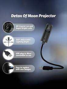 Projecteur de lune LED bleue réglable à 360°, lampe d'ambiance USB avec abat-jour en verre mat, contrôle par bouton pour la décoration intérieure/extérieure, cadeau, fond photo, décoration murale et de plafond - lumière polychromatique - Voir 11