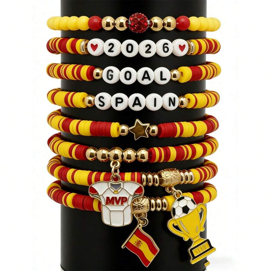 New 2026 USA-Canada-Mexico World Cup Soccer Bracelet Set, Stackable Polymer Clay Country Bracelets, Fan Gift For Argentina Brazil Germany - 3 - 查看 1