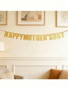 Gold Glitter Letter Mother's Day Hanging Flag Wall Decor Banner, Holiday Party Decoration, Living Room Photo Backdrop, Gift Ornament - Multicolor - View 2