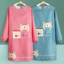 2pcs Women's Long Sleeve Apron, Suitable For Home Kitchen Use, Reversible Lightweight Apron For Summer, Fashion Work Uniform, Multi-Color Options, Suitable For Cooking, Baking, Gardening And Chef Work - One Size Fits All - View 5