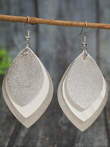 1 Pair Bohemian Vintage 3-Layer PU Leather Water Drop Earrings, Contrasting Color Elegant Beach Holiday Fashion Earrings - Multicolor - View 8