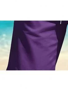 Quick-Dry Beach Shorts With Coastal Scenery Print, Lightweight Drawstring Beach Shorts, Casual, Slightly Stretchy, Perfect For Summer Vacations, Surfi - 紫色 - 查看 4