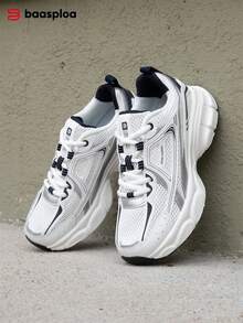 baasploa New Arrival Women's Thick Sole Sports Shoes Mesh Running Shoes Thick-Soled Height-Increasing Sports Shoes Lightweight Casual Shoes Vintage Shoes Shock-Absorbing Anti-Slip Wear-Resistant Soft-Soled Walking Shoes Women's Shoes Fashionable And Versatile Running Training Shoes,Platform Sneakers,Vintage Patchwork‌(Roomy Fit Sneakers - Size Down For Narrow Feet) - 白色 - 查看 10