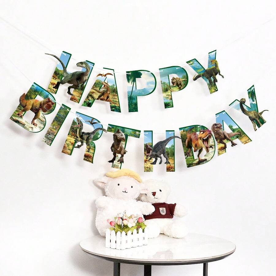 恐龍生日掛旗橫幅,多色動物恐龍造型派對裝飾,適用於生日主題派對裝飾 - 恐龍 - 查看 1