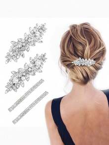 1pc Elegant Crystal & Faux Pearl Decorated Hair Clip Headpieces For Women, Bridal Valentine's Day Accessories,Wedding Hair Accessories - Multicolor - View 17