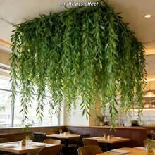 46pcs Extra Long Luxury Willow Leaf Vines - Elegant Artificial Evergreen Hanging Vines, Dense And Textured Green Leaves To Enhance Home/Outdoor Scenes, Suitable For New Year, Easter, St. Patrick's Day, Eid, And Spring Decor, Ideal For Living Room, Wedding/Shop And Hotel Decoration, Durable Artificial Flowers/Vines Decor, Maintenance-Free - Green - View 4