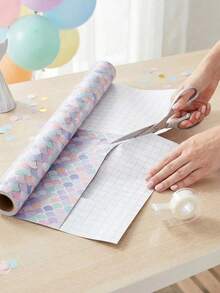 1 Cuộn Giấy Gói Quà Vảy Nàng Tiên Cá Cầu Vồng - Giấy gói quà chủ đề đại dương, thích hợp cho sinh nhật, đám cưới, bó hoa và đồ thủ công tự làm. - nhiều màu - Xem 6