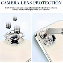 Protector de lente de cámara con brillantes de rhinestone de aleación compatible con iPhone 17Pro/17 Pro Max/16 Pro/16 Pro Max/15/14/13/12, base de metal brillante con rhinestones incrustados, accesorio de protección de cámara, anti-arañazos, anti-huellas dactilares, cobertura completa, gran regalo para novia, familia, amigos, cumpleaños, regalo del Día de la Madre, aniversario de mamá - Plateado - Ver 5