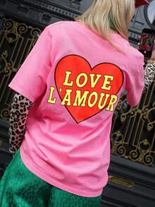 女士休闲圆领短袖T恤 - 粉色 - 查看 4