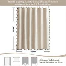 Tenda da doccia in lino con motivo a onde, beige, 180x200 cm, impermeabile e lavabile, con 12 ganci inclusi. - Tenda da doccia beige - Visualizzare 3
