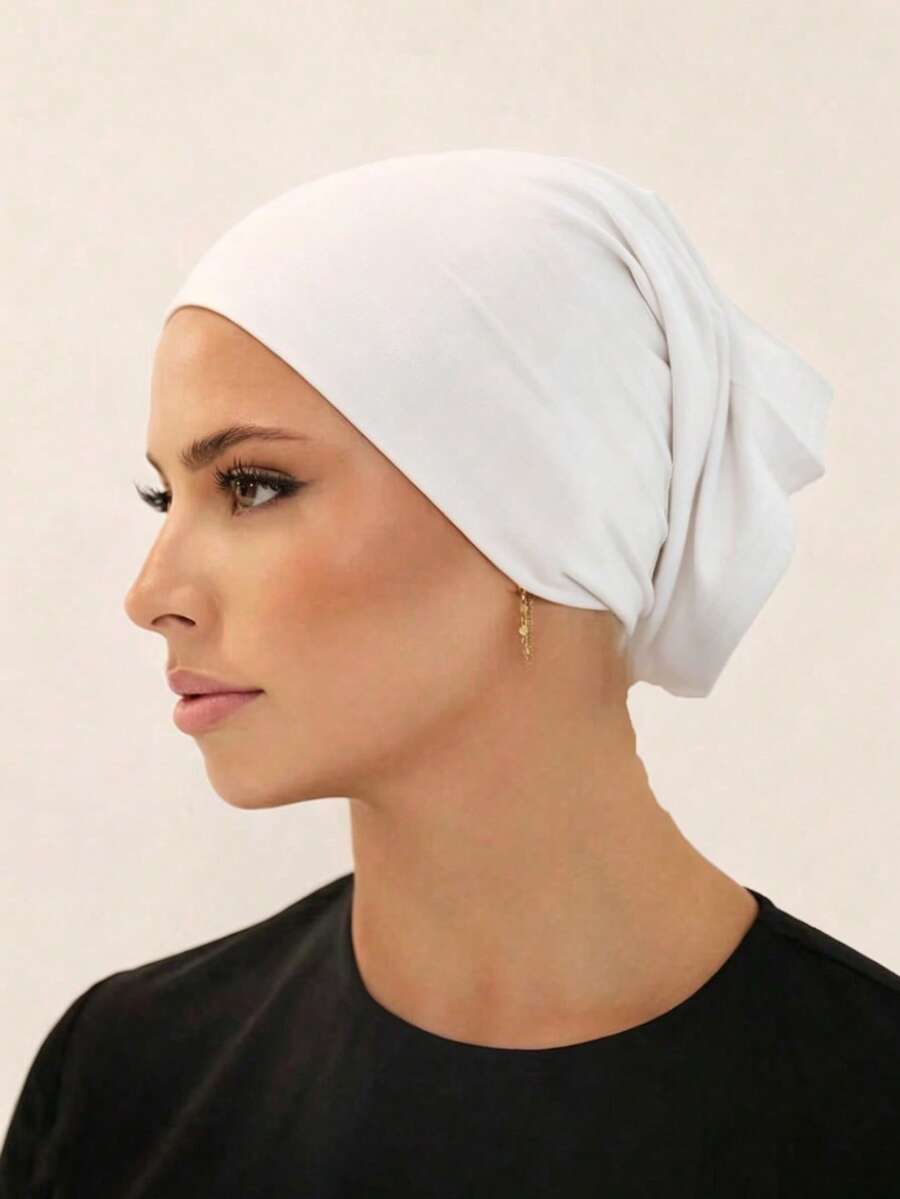 1pc Women's Solid Color Tube Hijab Cap, Basic Underscarf,Travel Essential,Beach Towel - White - View 1