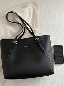 Bolso de tote plegable de gran capacidad con doble correa, adecuado para mujeres para compras, viajes, actividades al aire libre, eventos de negocios, regalo para mamá - Negro - Ver 3