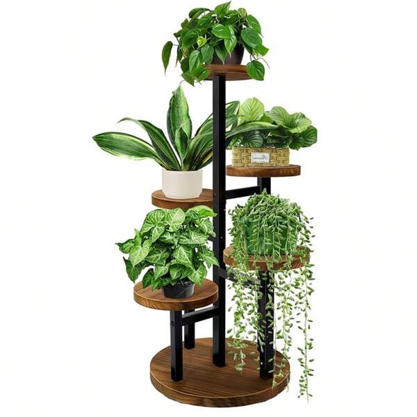 1 chiếc giá đỡ cây nhiều tầng tối giản, thích hợp cho phòng khách, ban công, dùng làm giá để cây trong nhà và kệ trang trí, tiết kiệm không gian.