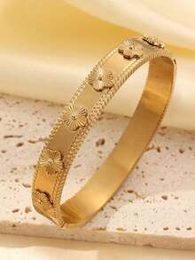 Bộ 5 vòng tay bằng thép không gỉ mạ vàng 18K hình trái tim đính đá, vòng tay hở đính đá zirconia nhân tạo, bộ vòng tay thời trang dành cho nữ, thích hợp đeo hàng ngày, quà tặng ngày lễ. - Vàng - Xem 14