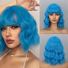 Short Wavy Shoulder Length Women Full Bang Heat Resistant Wig (Black And White) - 彩色 - 查看 3