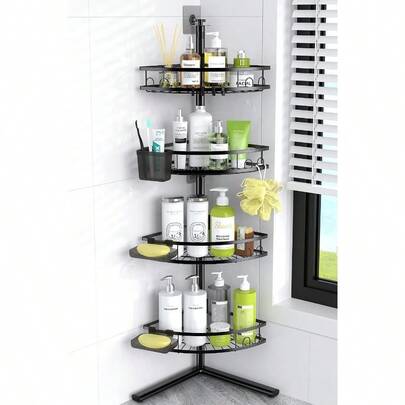 Estantería de ducha de pie de 4 niveles, organizador de ducha resistente a la oxidación - Estantería de esquina para ducha de piso, color negro