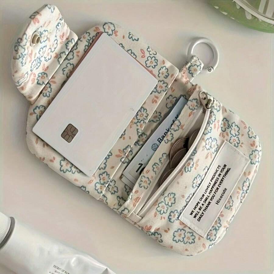 1pc Mini Cute Flower Card Holder Multilayer Wallet Coin Purse Earphone Storage - Multicolor - View 1