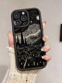 1个黑色星空小镇图案手机壳，采用精细孔设计，保护摄像头，防摔加厚，兼容苹果11 Pro Max/12 Pro Max/13 Pro Max/14 Pro Max/15 Pro Max/16 Plus/16 Pro Max、16E，三星Galaxy A55/Galaxy A15/Galaxy S24 Ultra/S25 Ultra。 - 黑色 - 查看 5