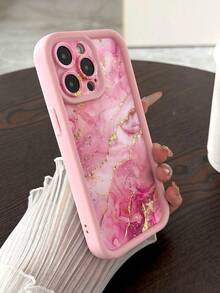 Marble Texture Painted Recessed Pink Butterfly Chain Shockproof Slim Stylish Phone Case Compatible With IPhone 16, 17, 17 Pro Max, 16/ 15, 15 Pro Max, 13, 14, 14 Pro Max, 13 Pro Max, 11, 12, 12 Pro Max, XS, XR, 7/8, 7/8 Plus - Multicolor - View 5