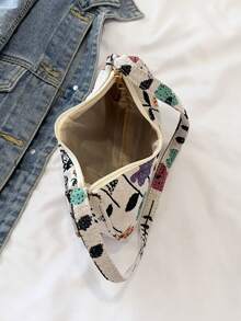Fashionable Multi-Use Solid Color New Floral Print Shoulder Bag, Casual Minimalist Mini Square Bag For Women - Beige - View 6