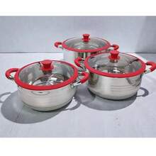Red Silicone Pudding Molds / 6-Piece Stainless Steel Cookware Set, High Quality And Durable, Compatible With Any Heat Source Including Induction. - View 6