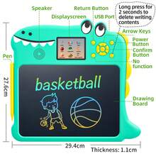 GCCSJ Kids Drawing Board,Dinosaur Shaped LCD Writing Tablet For Kids - Educational Toy Doodle Board With Colorful Drawing Screen & Sound, Reusable Electronic Writing Pad For Boys Girls, Ideal Birthday/Christmas/Easter Gifts, Back To School & Travel Entertainment Kids Drawing Board (Green) - Green - View 7