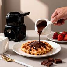 1 Set de 180ml/6oz Olla de Fondue de Chocolate Minimalista de Cerámica (Con 2 Tenedores), Olla de Cerámica para Derretir Mantequilla, Apta para Queso, Chocolate, Mantequilla, Caramelo, Ideal para Citas, Cumpleaños, Bodas, Reuniones, Fiestas, Exquisito Regalo de Boda - Multicolor - Ver 2