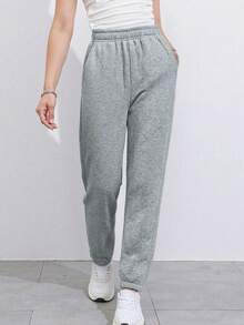 1pc Tween Girls' Fashionable Outdoor Sports Casual Drawstring Pants, Autumn/Winter - Grey - View 5