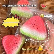 1pc Watermelon Sushi Squishy Toy, Soft Silicone Slow Rising Stress Relief Fidget Toy, Realistic Food Replica Squeeze Toy, Flexible Anti-Anxiety Sensory Toy, Cute Dessert Decompression Toy For Anxiety Relief - Multicolor - View 4