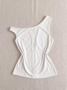Women's Solid Color Minimalist Sleeveless Crop Top, Summer - White - View 7