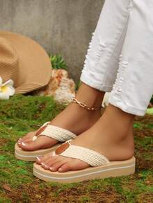 Hàng mới về: Sandal đế bằng phong cách Bohemian dành cho nữ. - Màu be - Xem 4