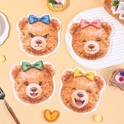 20/40/60 Piezas, Servilletas desechables con diseño de osito de peluche de dibujos animados, 4 estilos de caras divertidas impresas con decoración de moño, 13*13 pulgadas, 2 capas gruesas, servilletas decorativas ideales para baby showers, fiestas con tema retro, bodas, fiestas de cumpleaños y decoraciones para la mesa
