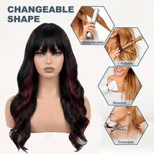 26 Inch Synthetic Wig With Bangs, Long Wavy Smooth Voluminous Hair, Honey Brown Heat-Resistant Fiber For Daily Use - Multicolor - View 2