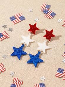1 par de pendientes de mujer con colgante de estrella de acrílico brillante con los colores de la bandera estadounidense, accesorio de joyería adecuado para la celebración del 250 aniversario del Día de la Independencia de Estados Unidos - Multicolor - Ver 2