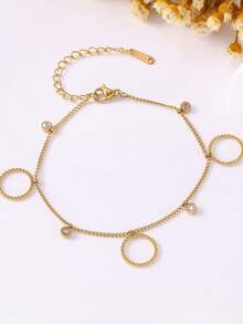 2026 Luxury Hollow Stainless Steel Bracelet With Star & Heart Charms, Delicate Rhinestone Inlaid, Versatile & Elegant Gold-Tone Women Bracelet - Gold - View 10